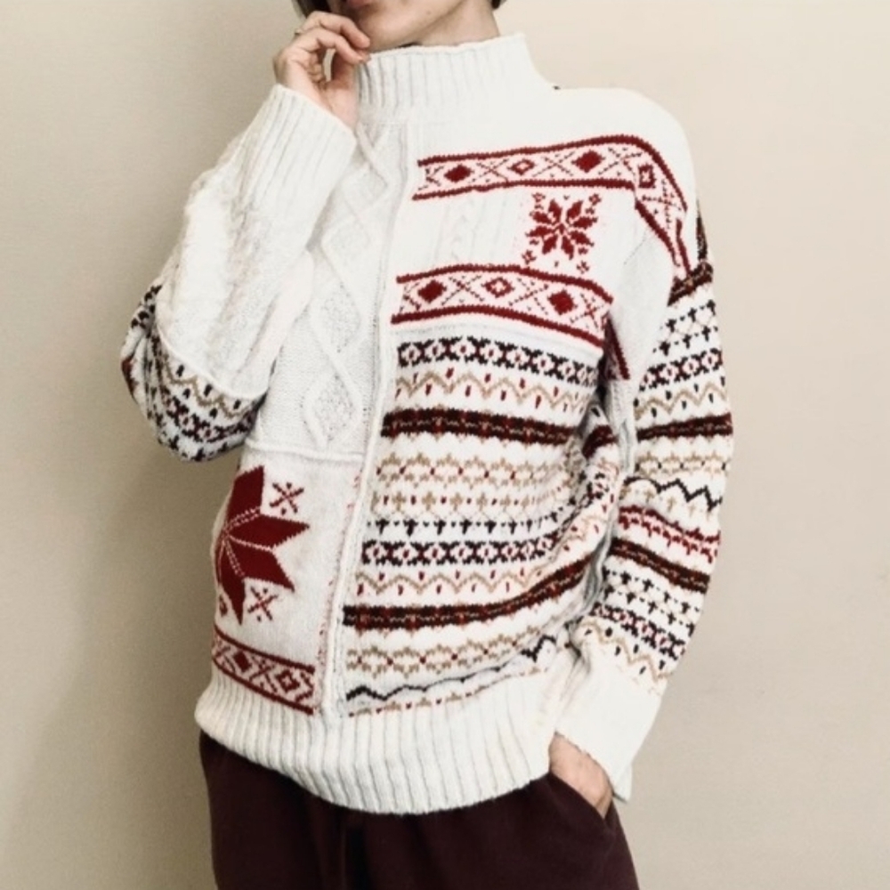 AE Nordic Style Fair Isle Snowflake Turtleneck Holiday Winter Sweater